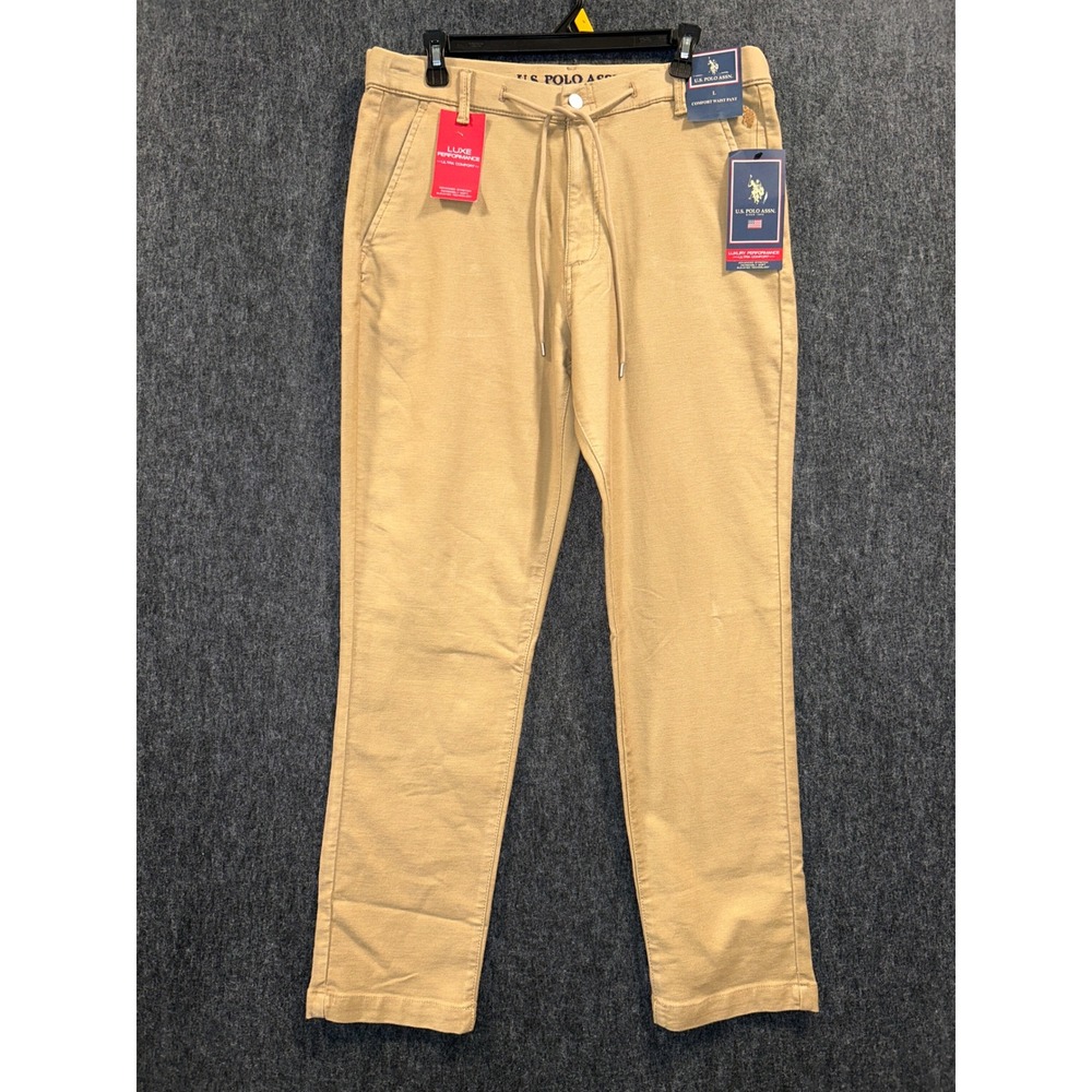 US Polo Assn Mens Comfort Waist Chino Pants Honey Tan Luxe Performance Large NEW